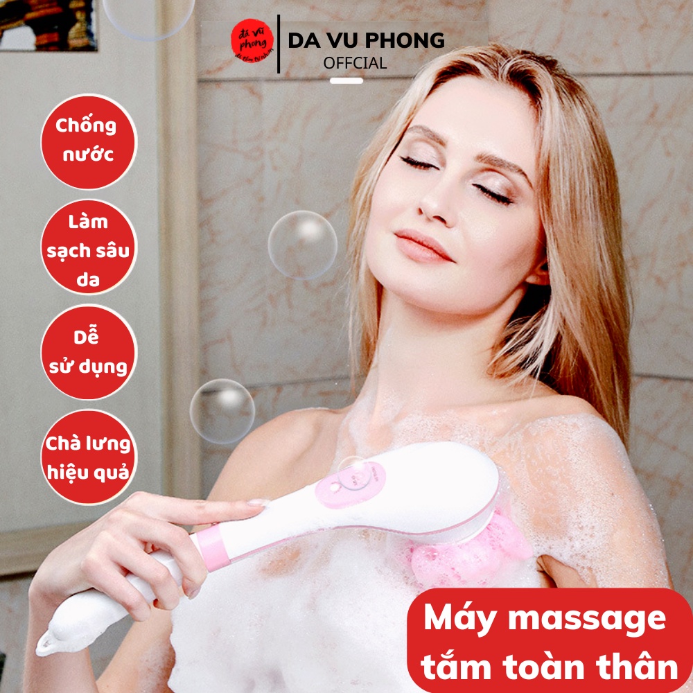 Bàn Chải Tắm Điện Silicon, Cây Cọ Lưng Massage Toàn Thân 5 Cấp Độ ( Tặng 5 Đầu Xoay Massage)