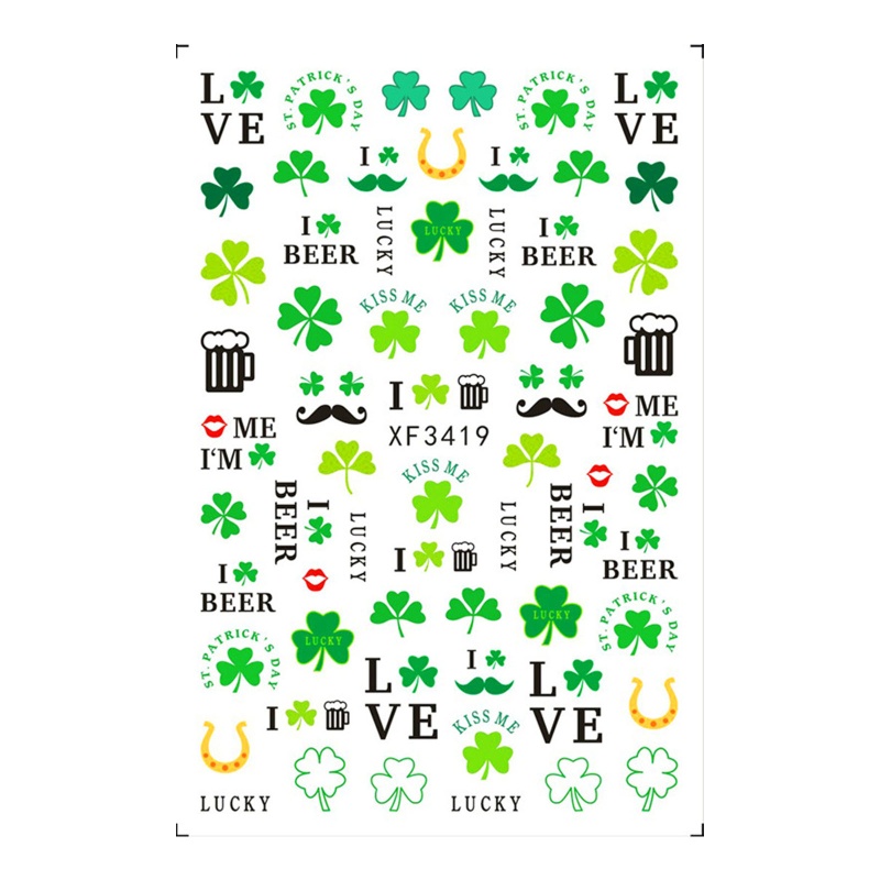 Set 10 Tờ Nhãn Dán Trang Trí Móng Tay Tự Dính Họa Tiết Saint Patrick