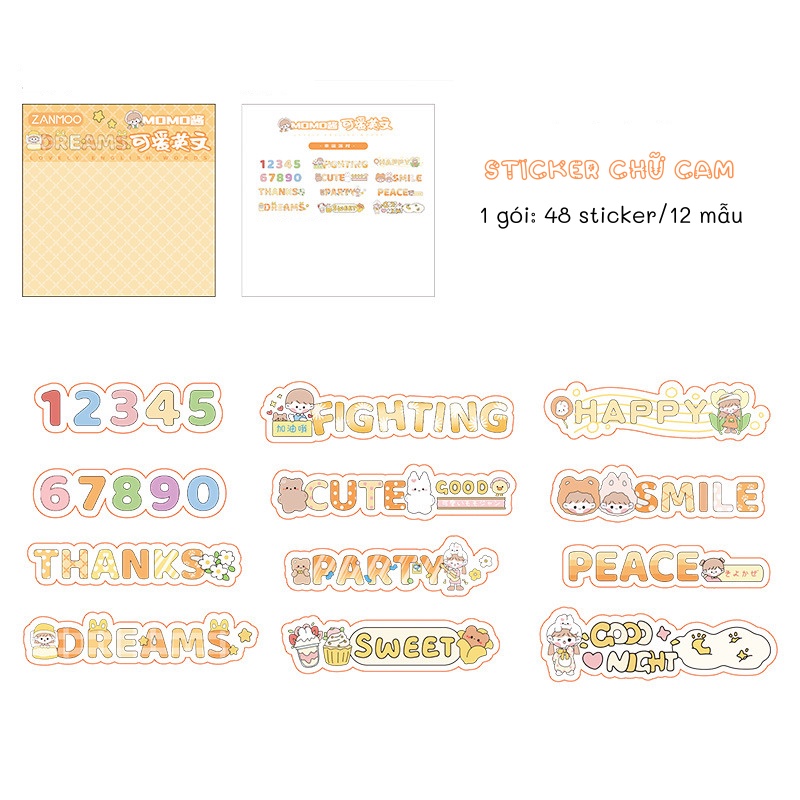 Set 48 miếng sticker chữ Tiếng Anh sáng tạo trang trí