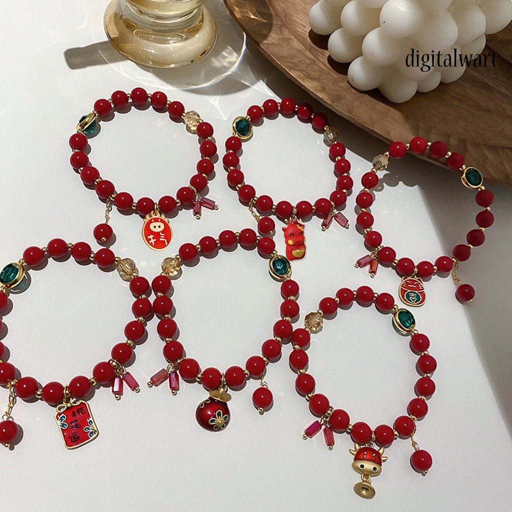CHARMS Vòng Tay Chuỗi Hạt Đỏ Phong Cách Trung Hoa