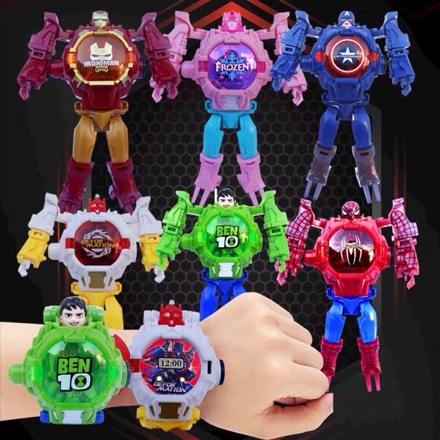 Robot biến hình Đồng hồ điện tử chiếu hình  Nhiều kiểu - Elsa Ben 10 Hulk  Transformer