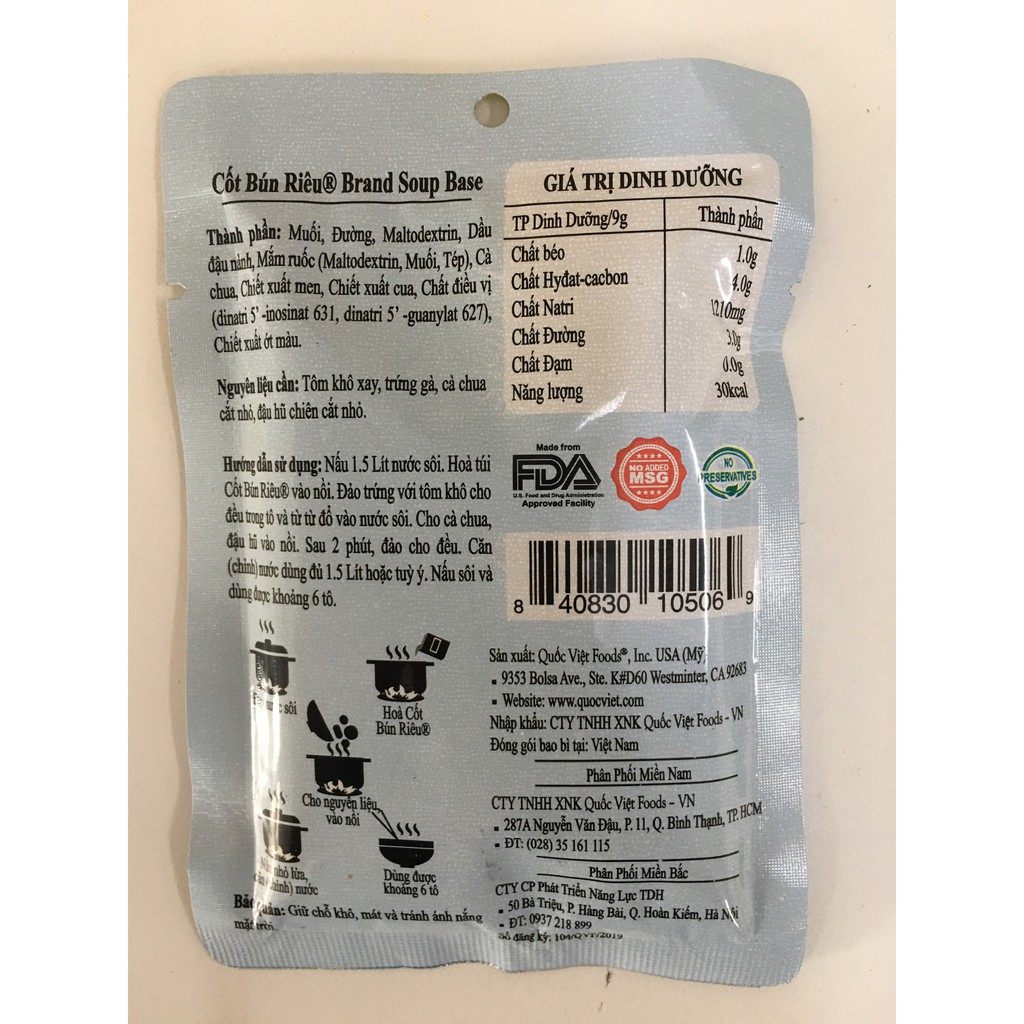 [FREESHIP + HOÀN XU]GIA VỊ NẤU Bún riêu Quốc Việt Foods 50g-Gia vị hoàn chỉnh nhập khẩu - Nấu được 6 tô | BigBuy360 - bigbuy360.vn