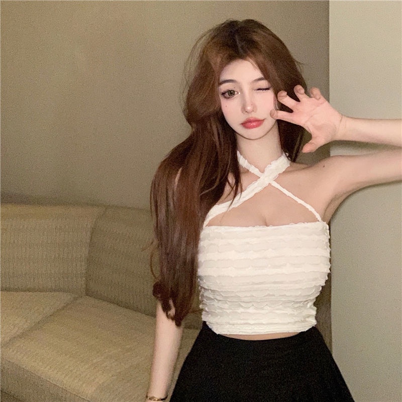 Áo không tay COZOKC cổ yếm xếp ly quyến rũ cho nữ