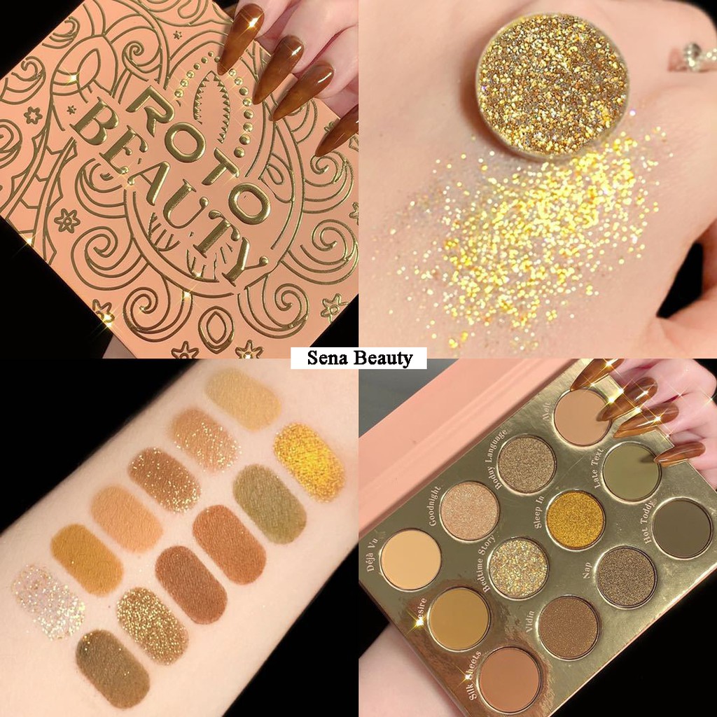 Bảng phấn mắt nhũ lì 12 ô Roto Beauty Hoa Văn Sena Beauty