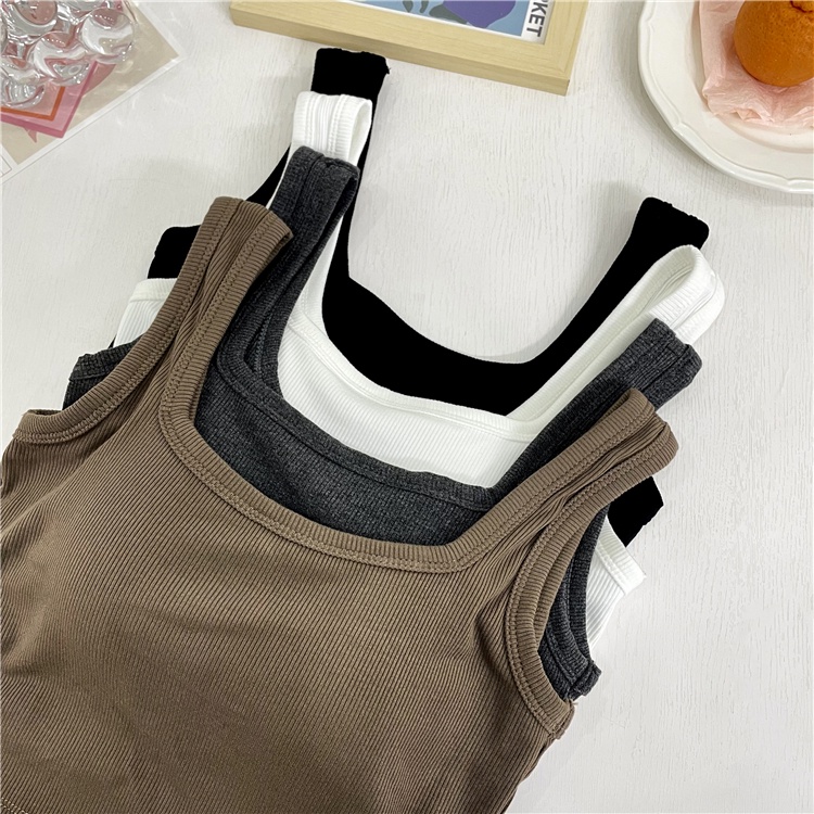 Áo Hai Dây Màu Trơn Có Mút Đệm Ngực Thời Trang Hàn Quốc Cho Nữ