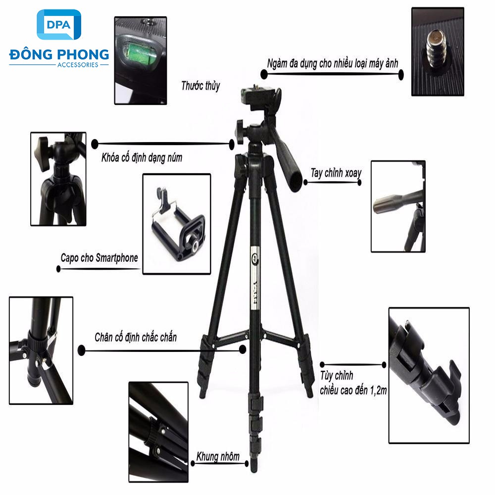 Gậy Chụp Hình Tripod 3 Chân Thân Nhôm TF 3120 Cho Điện Thoại, Máy Ảnh