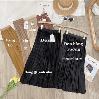 Chân váy xếp ly dáng dài cạp thun