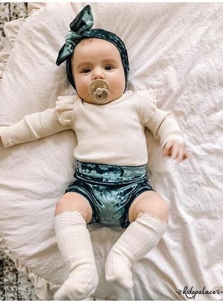 ➤♕❀❤Bộ đồ mùa hè cho bé gái, Áo liền quần dài tay cổ chữ O in hình + Quần short thông thường + Băng đô 3 miếng