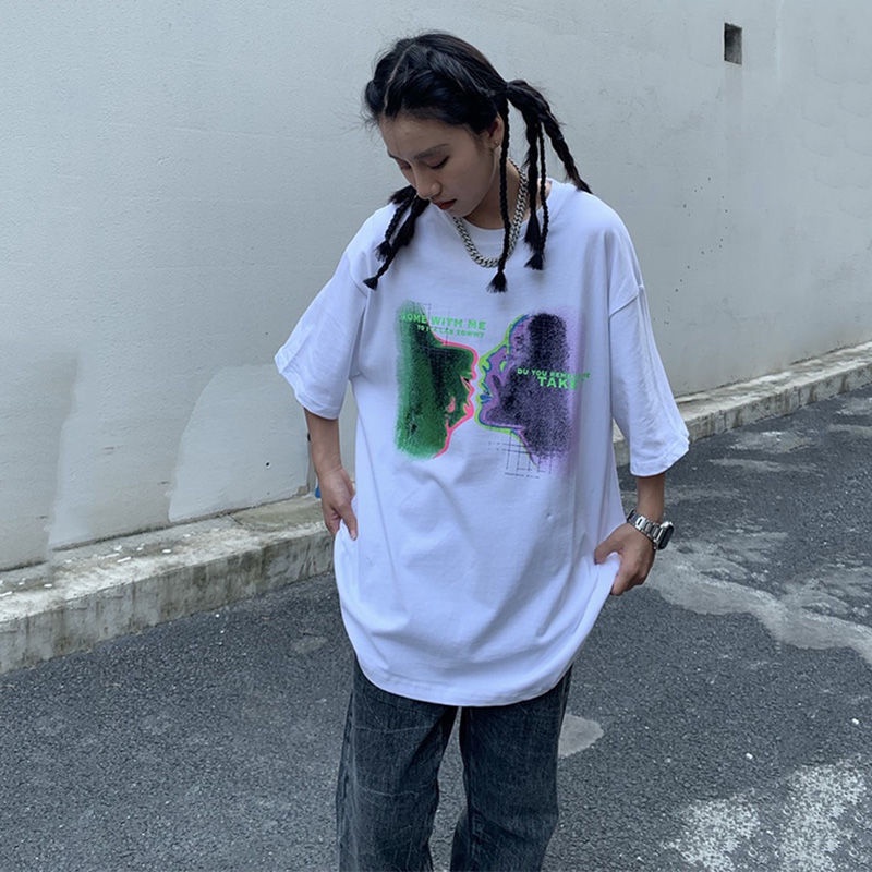Áo Thun Tay Ngắn Dáng Rộng Phong Cách Harajuku Cá Tính Cho Nữ
