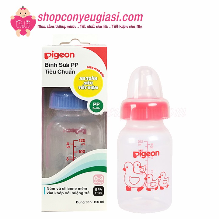 Bình Sữa Pigeon Tiêu Chuẩn Nhựa PP Eco Voi - Vịt 120ml - Size S 0-3m