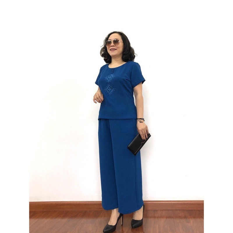 SNU37 - BỘ ĐŨI QUẦN DÀI ÁO CỘC THÊU THOI CÚC BỌC CHO MẸ | BigBuy360 - bigbuy360.vn