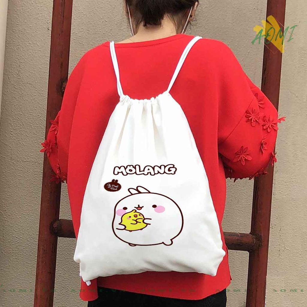 BALO MINI friend molang AOMIVN DÂY RÚT ĐEO VAI 33x38cm NHỎ XINH UNISEX CHẤT CANVAS CUTE TIỆN ÍCH DU LỊCH DẠO PHỐ