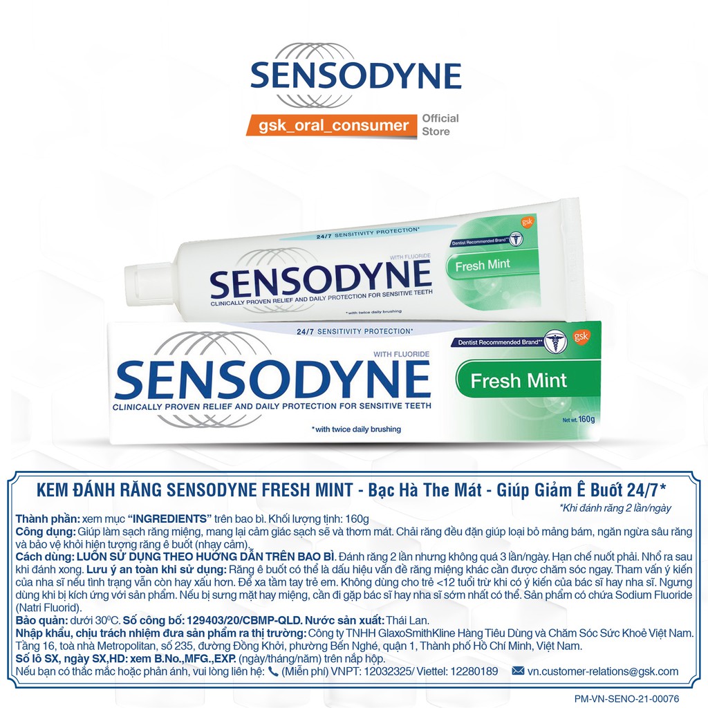 Kem Đánh Răng Sensodyne Fresh Mint 160G