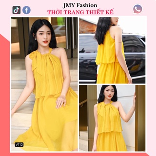  V112  kèm ảnh sàn SP  Váy maxi thắt nơ yếm vàng đi biển siêu xinh -  MC  Modish and Chic 