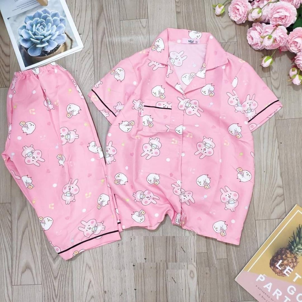 Set Pijama Lửng Kate Nữ [FREESHIP]🌸 Bộ ngủ áo sơ mi thun cộc tay quần ngố pizama hoạt hình mặc ở nhà SIÊU HOT 🌸 | BigBuy360 - bigbuy360.vn