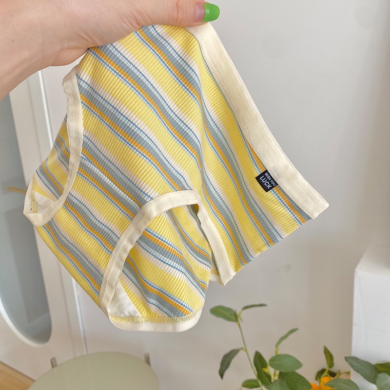 Quần Lót Nữ Vải Cotton Lạnh Co Dãn Cao Cấp Phối Kẻ Mềm Mại, Ngọt Ngào WI.SH YO.U LUC.K