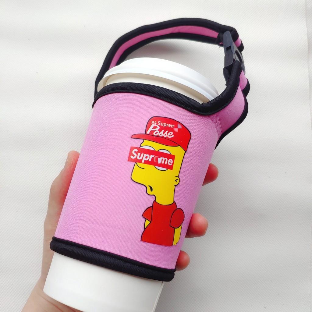 Túi vải treo ly cafe, trà sữa có quai xách mang đi đa năng - họa tiết đẹp cute cho nữ