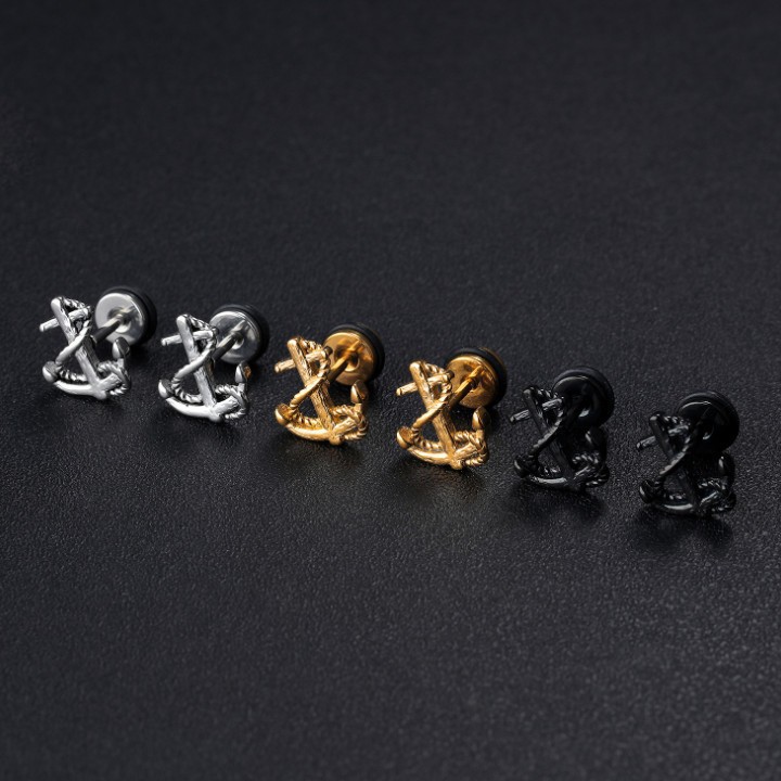 Bông Tai Nam Hình Mỏ Neo Titan Không Đen TT 1682