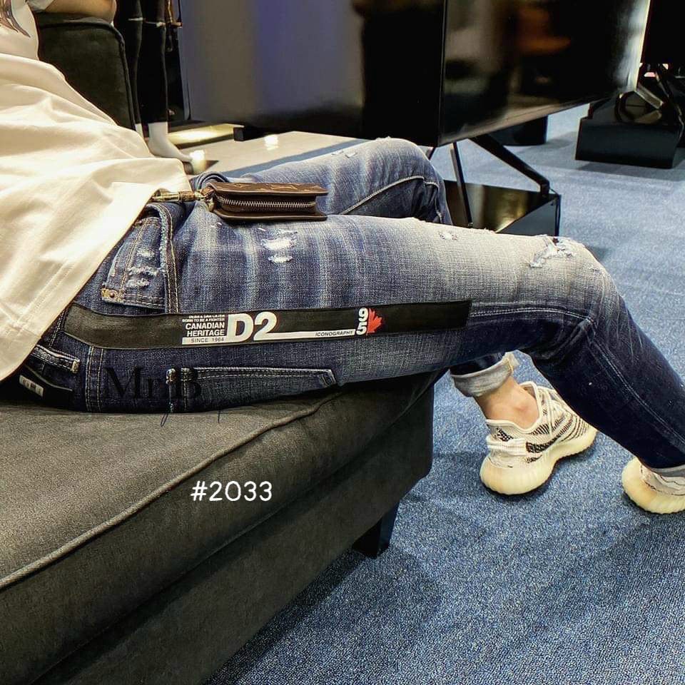 Quần jean nam in chữ_Quần bò nam cào rách nhẹ có size 34 ms 2033