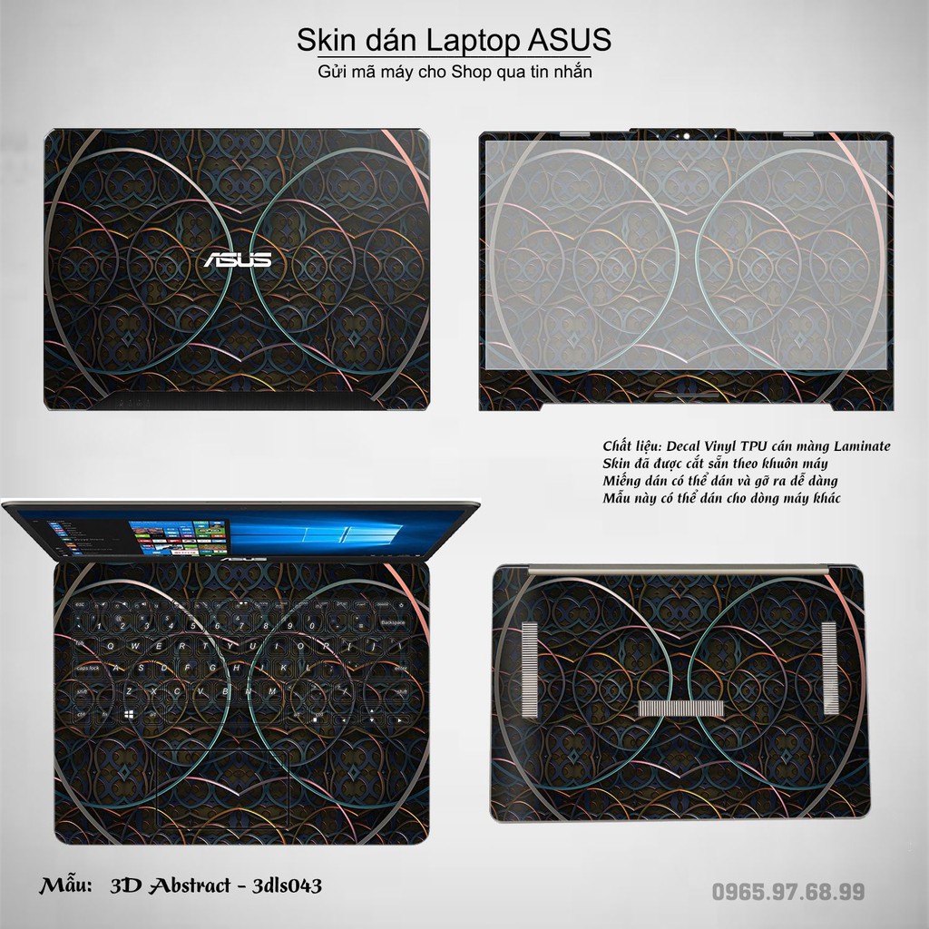 Skin dán Laptop Asus in hình 3D họa tiết (inbox mã máy cho Shop)