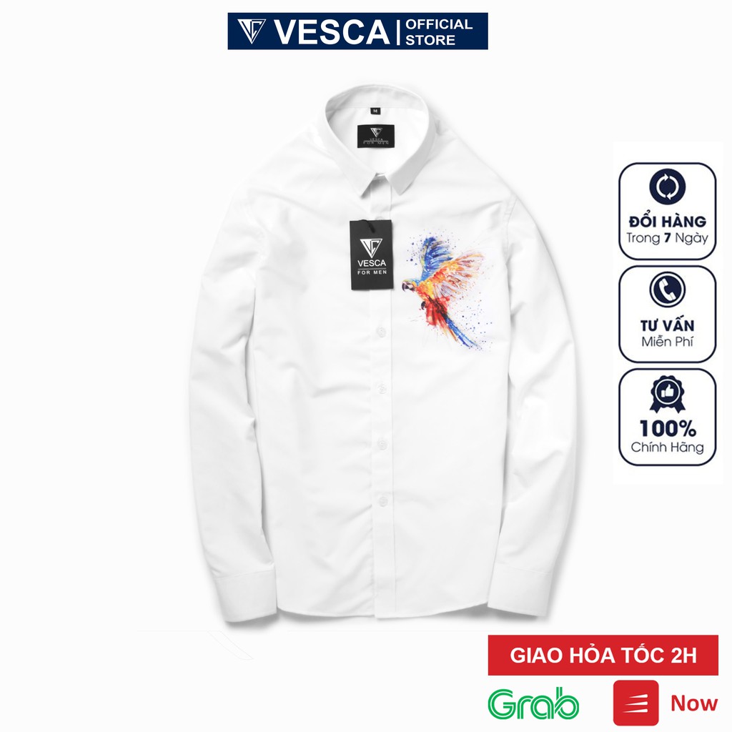 Sơ mi trắng nam công sở Vesca cao cấp in hình 3d phượng hoàng đẳng cấp thời trang A4