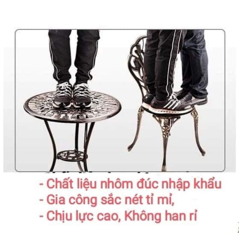 Bàn ghế nhôm đúc sân vườn bộ 4 ghế 1 bàn tròn 78cm cao cấp
