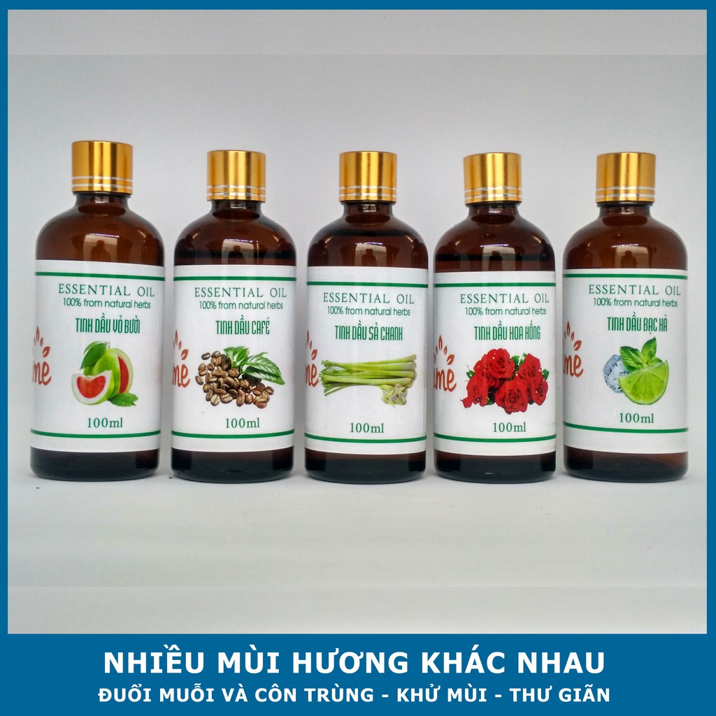 Tinh Dầu Thiên Nhiên 100ML VIDAME - Hàng Chính Hãng - Tinh dầu thơm phòng đuổi muỗi, sả chanh, quế, bạc hà, hoa nhài