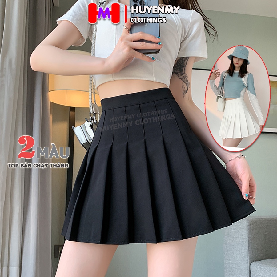 Chân váy tennis HUYENMY màu ĐEN + TRẮNG chất vải TUYẾT MƯA LOẠI 1 xếp ly đều, form đẹp - HM01