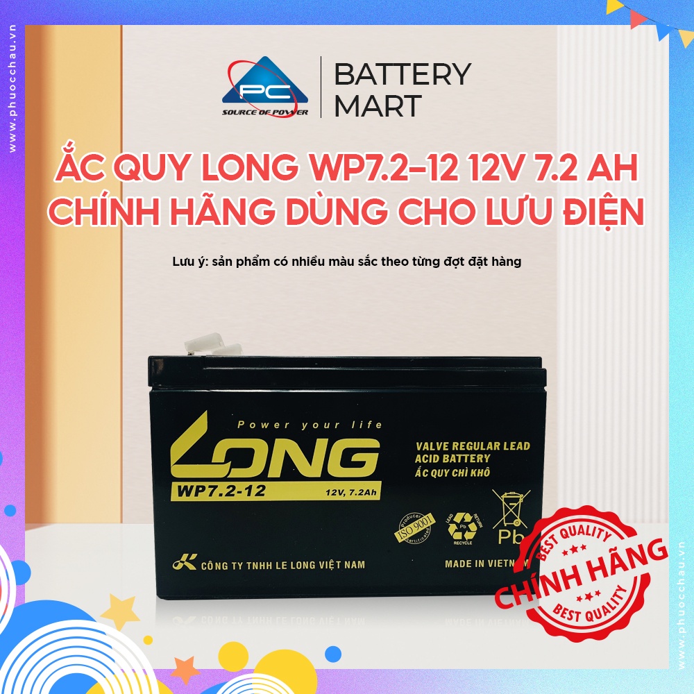 Ắc Quy LONG WP7.2-12 12V 7.2 AH Chính Hãng Dùng Cho Lưu Điện Cửa Cuốn, UPS