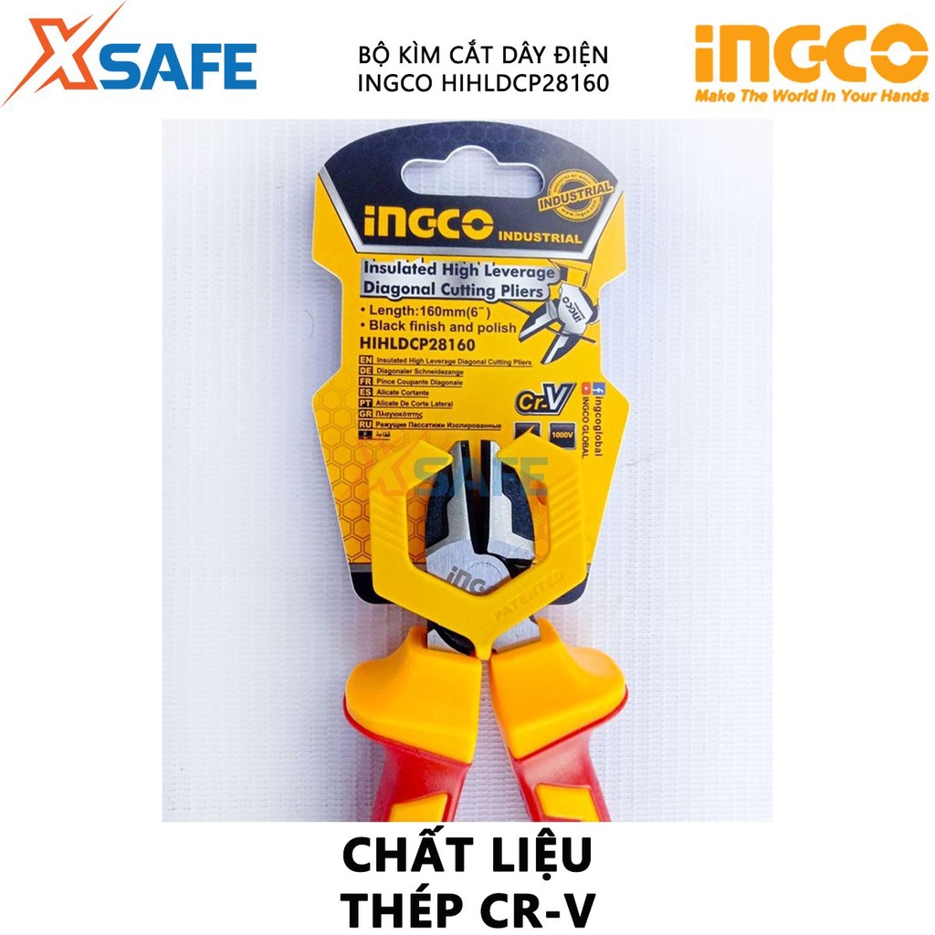 Kìm cắt cách điện INGCO HIHLDCP28160 | kìm cách điện Chiều dài kìm 6&quot; (160mm) Tay cầm cách điện lên đến 1000V cắt