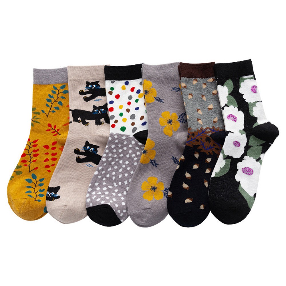 Vớ Cotton Cổ Cao In Họa Tiết Hoa / Mèo Phong Cách Harajuku Cổ Điển Thời Trang Cho Nữ