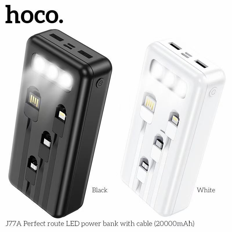 Pin sạc dự phòng đa năng Hoco J77A (20000mAh) đèn LED hiển thị, kèm cáp liền Ligntning, Micro, Type-C - Chính hãng