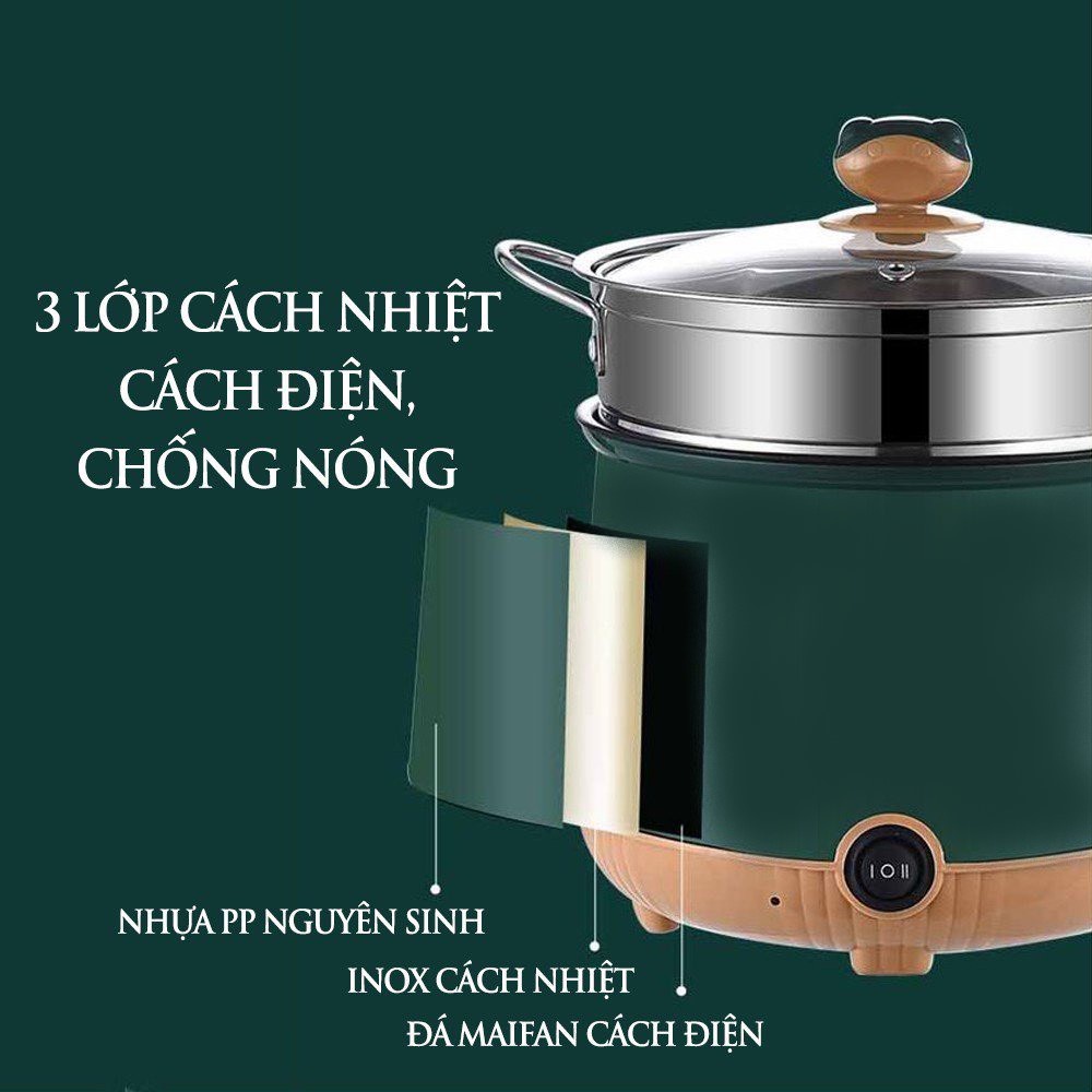 Nồi Điện 2 Tầng 18cm, Nồi Xửng Hấp Inox, Nồi Nấu Mì, Chiên Tặng xửng hấp inox (18cm + xửng inox)