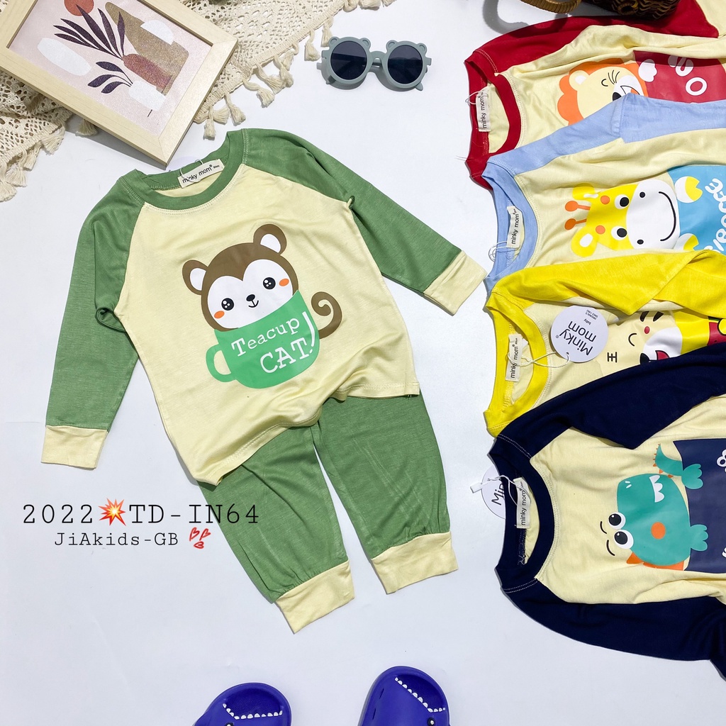 Bộ Quần Áo Dài Tay Minky Mom Thun Lạnh Thoáng Mát Thiết Kế Trơn In Hoạ Tiết Cho Trẻ 0-5 Tuổi- Mã TD-IN64