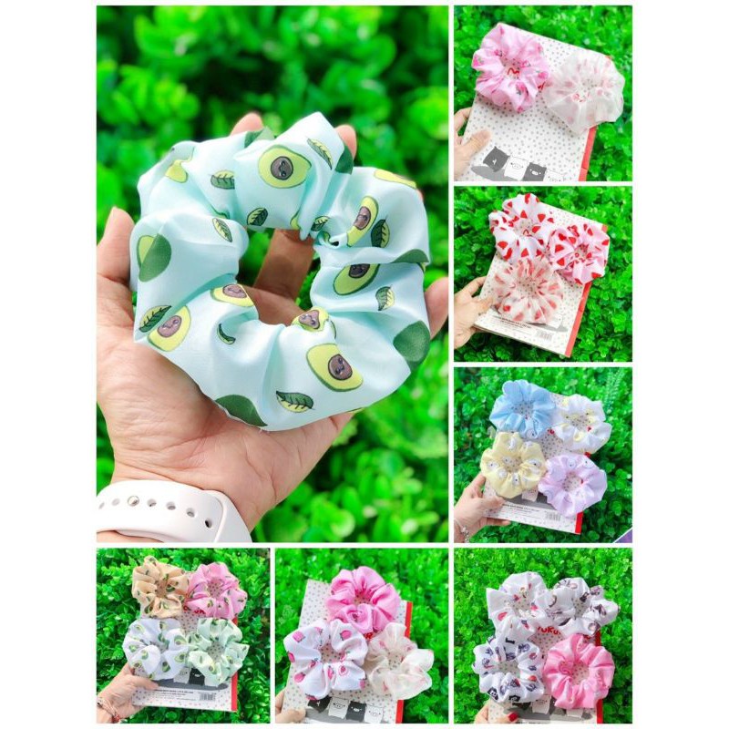 Set 2 cột tóc scrunchies hình trái cây