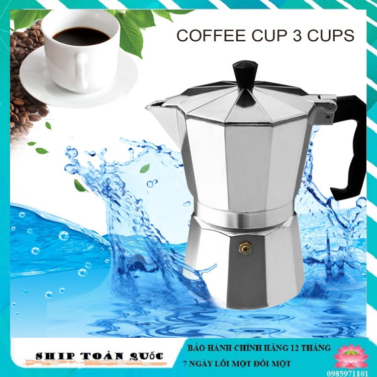 Bình pha cà phê mini MOKA 150ML- Phong cách kiểu ý - Ấm pha chất liệu Nhôm Siêu Bền