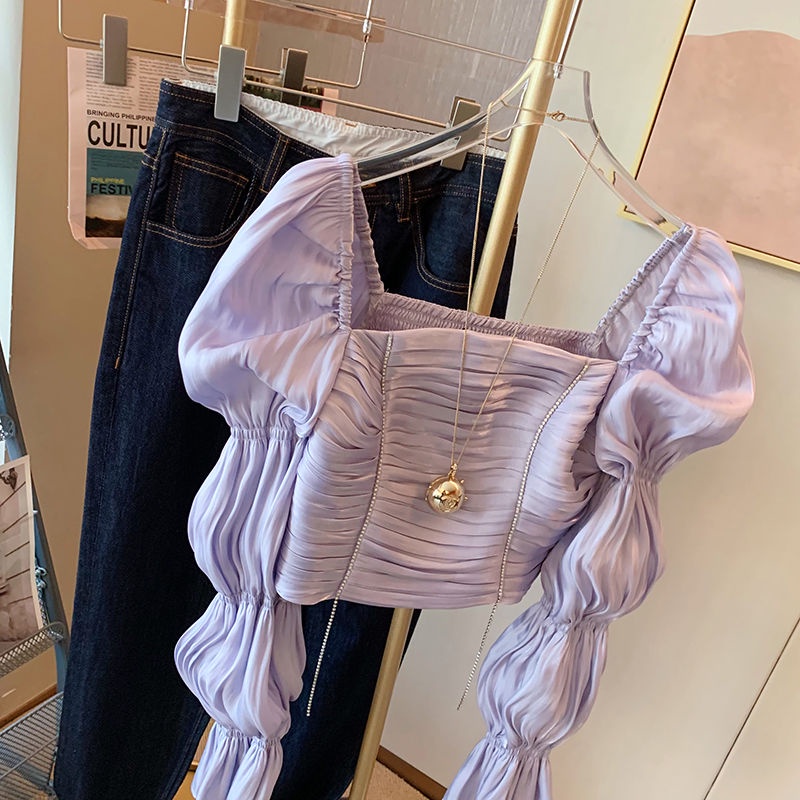 Áo Kiểu Tay Phồng Màu Tím Phong Cách Ngọt Ngào Thời Trang Mùa Xuân Mới Dành Cho Nữ 2022