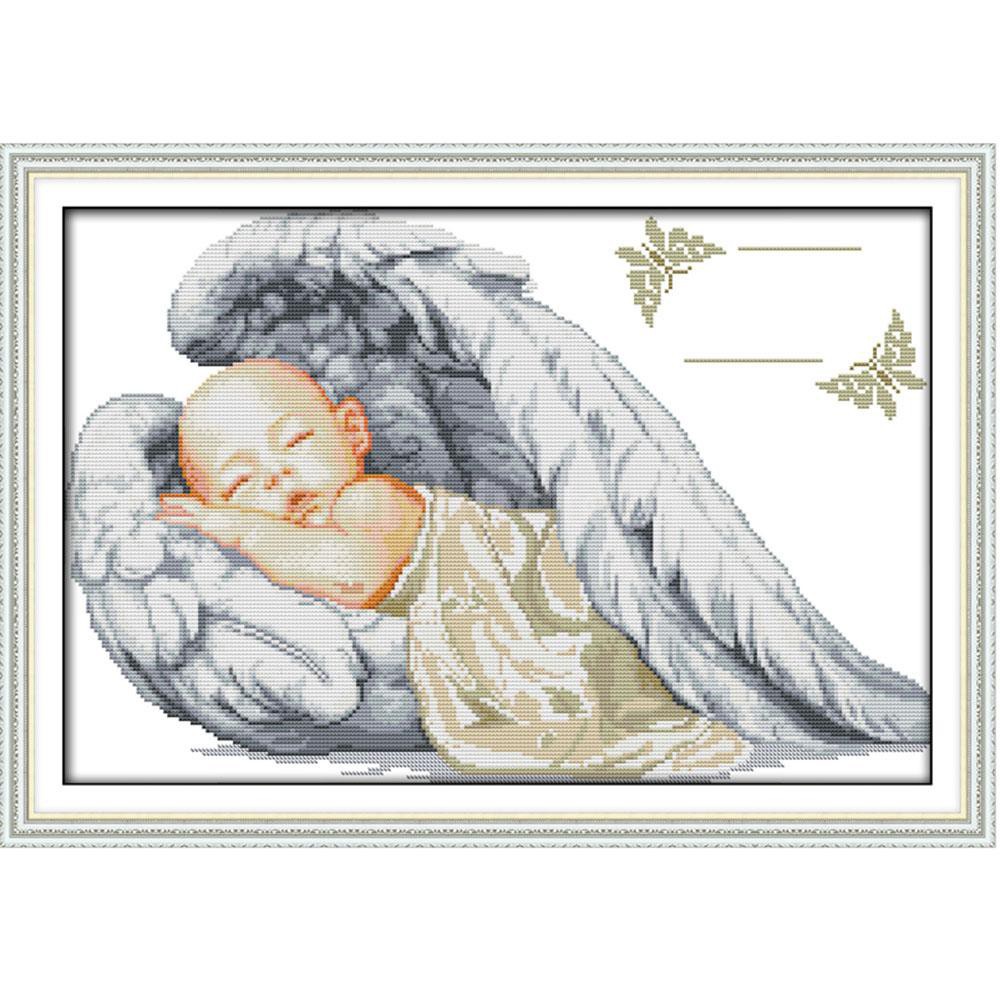 Bộ tranh thêu chữ thập tự làm hình em bé thiên thần ngộ nghĩnh xinh xắn 51 * 36cm