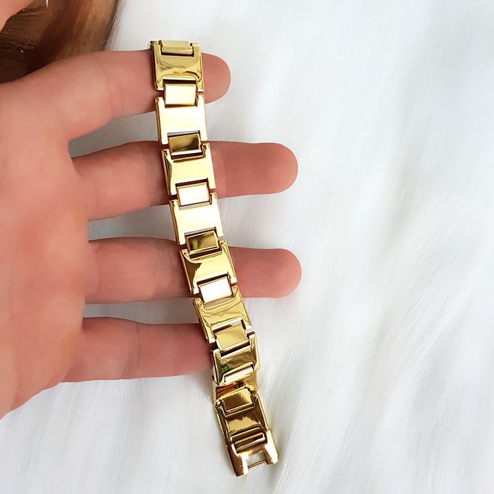 Lắc tay đá màu vàng bảng 1.5cm, lắc tay nam bảng trơn màu vàng LZ1621.