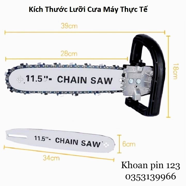 Bộ lưỡi cưa xích gắn máy mài, máy cắt cầm tay 11.5 inch cho máy M10 - M13 có hộp tra nhớt