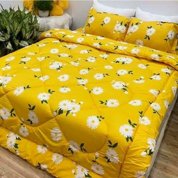Trọn bộ 5 món ga gối chăn phao poly cotton có ruột bông dày  loại 1 ( nhắn chọn mẫu )