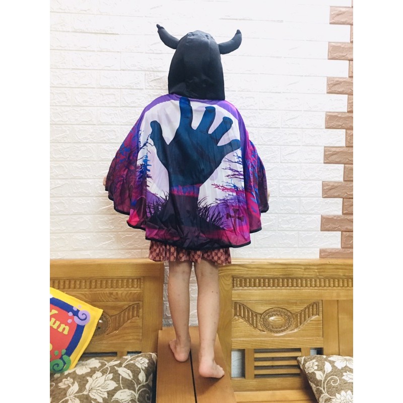 Áo choàng sừng hoá trang halloween vải in họa tiết 3D