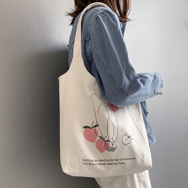 Túi Đeo Vai Vải Canvas In Hình Trái Cây Đơn Giản Xinh Xắn