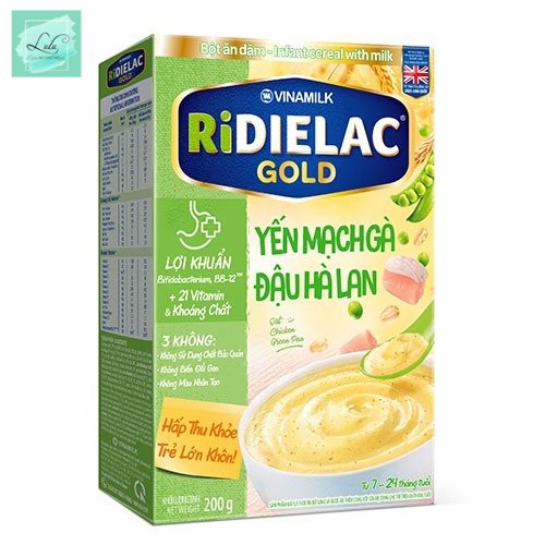 Bột Ăn Dặm Ridielac Gold Yến Mạch Gà Đậu Hà Lan - Hộp Giấy 200G - Lulu Mart