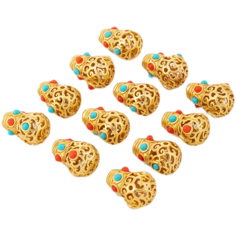 Mặt Dây Chuyền/Vòng Tay/Dây Chuyền Ba Chiều Rỗng Bằng Đồng Mạ Vàng 18k Đính Đá Zircon Ba Chiều Hình Bầu Hồ Lô Xuyên Thấu Màu Vàng Đồng Thủ Công