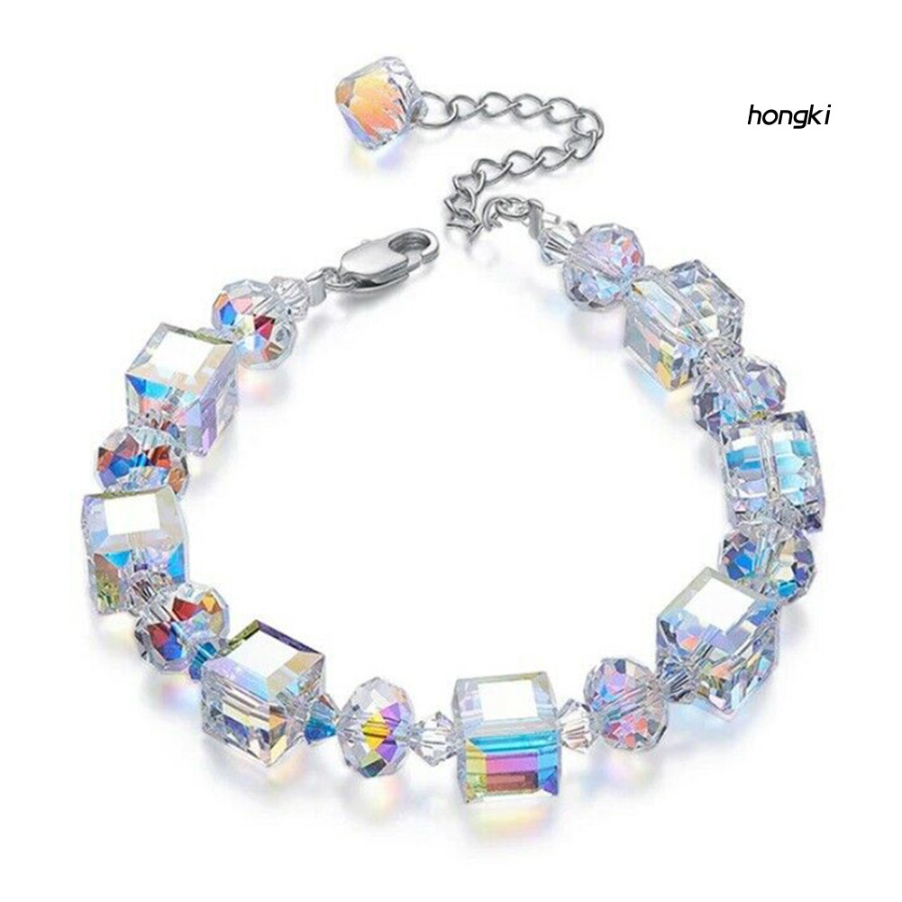 Vòng đeo tay chuỗi hạt thạch anh nhân tạo trong suốt điều chỉnh được thời trang dành cho nữ