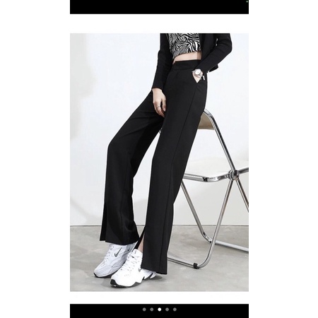 Quần ống rộng xẻ gấu lưng cao khoá thẳng siêu hách dáng mã mới _088