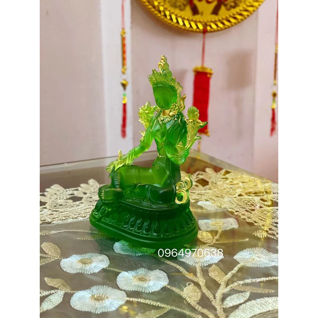 TƯỢNG TARA XANH LƯU LY DÁT VÀNG 4”