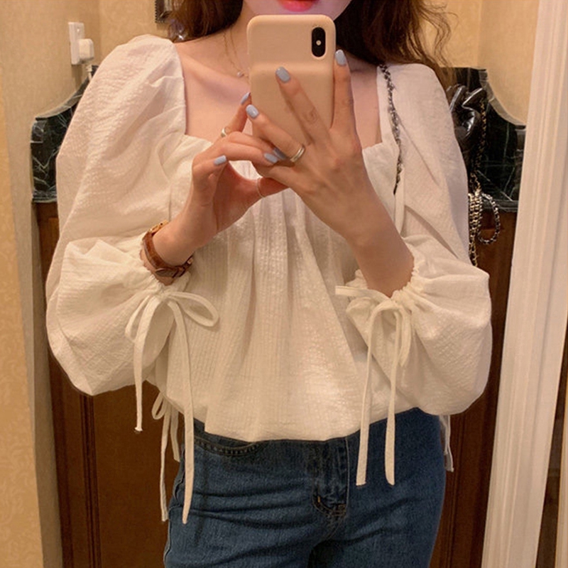 Áo Kiểu Tay Dài Phong Cách Retro Hàn Quốc Thời Trang Ngọt Ngào Cho Nữ