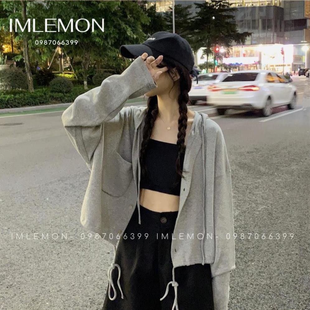Áo Khoác Croptop Nữ Có Nón SIMPLE Thun Trơn Form Rộng Tay Dài ( Mix Được 2 Kiểu - Có Nón)